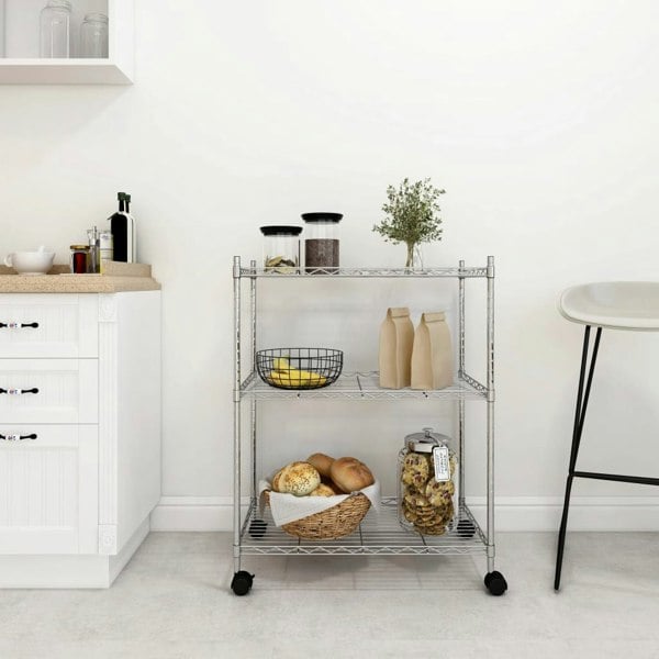 Berkfield 3-Tier Storage Rack with Wheels 60x35x81 cm Chrome 150 kg