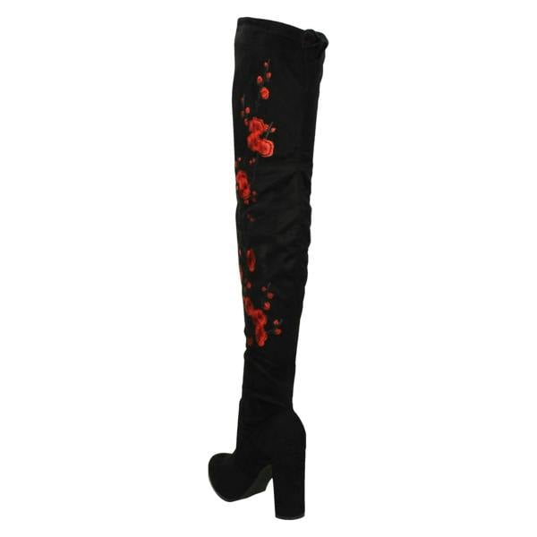 Spot On Ladies Spot On Floral Design Over The Knee Boots