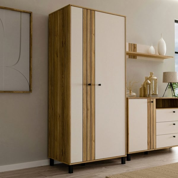 Furniture To Go Grafton 2 Door Wardrobe In Cream and Oak