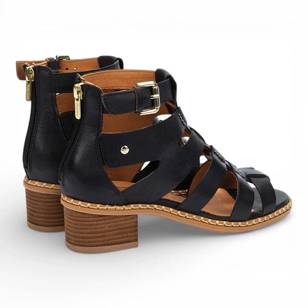 Pikolinos Blanes - Women's Black Leather Block-Heel Sandals