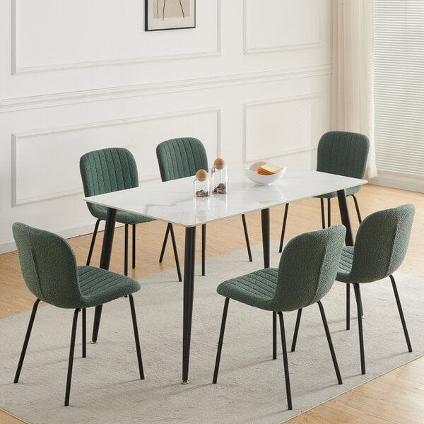 Set of 6 Teddy Faux Fur Stitched Design Dining Chairs Bella