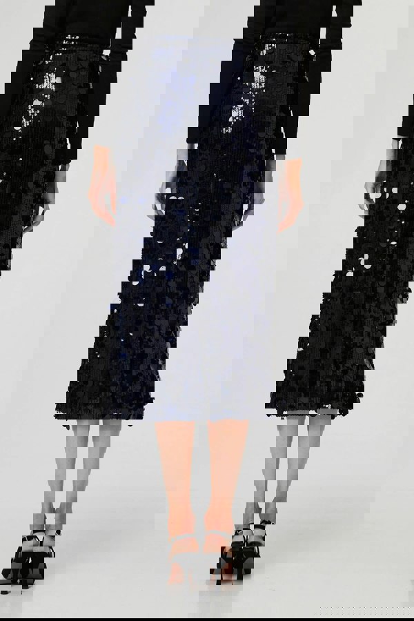 Navy | Sequin Embellished Straight Midi Skirt
