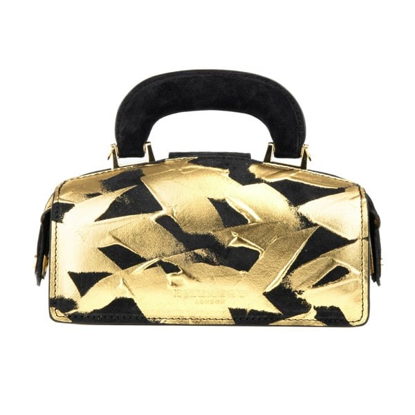 Embassy London Gazelle Mini - Gold & Black - Mini top handle structured bag in Italian leather with LED