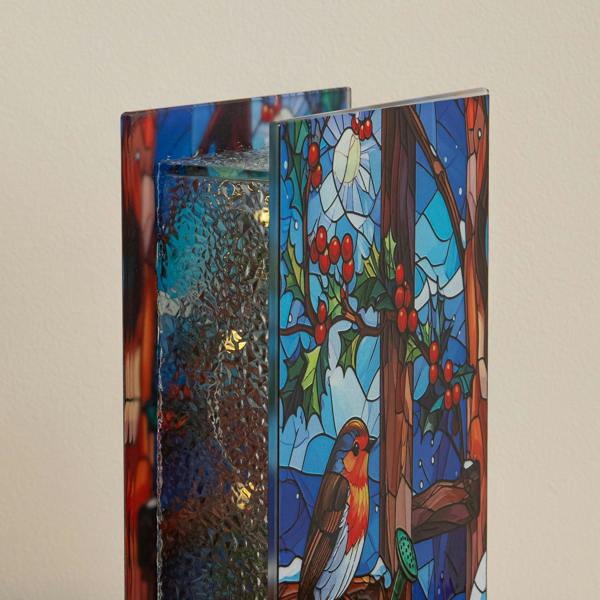 Samuel Alexander 21 x 13cm Light Up Robin Stained Glass Christmas Decoration