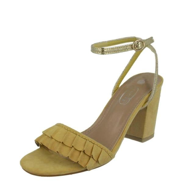 Spot On Ladies Spot On Open Toe Block Heel Sandals With Ruffle Front
