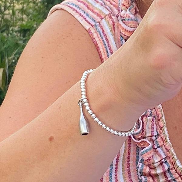 Aye Do Gifts Wine Bottle Silver Beaded Bracelet