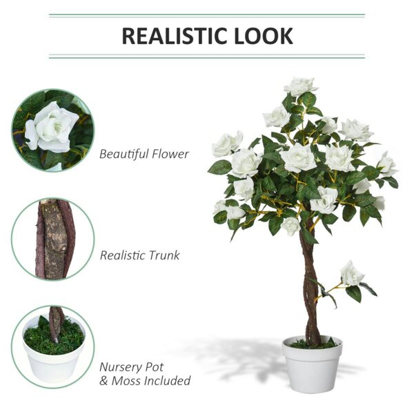 Dyzi 90cm Artificial Rose Tree 21 Flowers Potted Decorative Plant