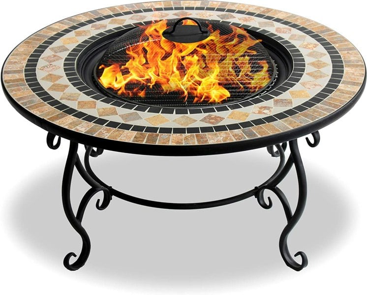 Centurion Supports Fireology BELUGA Opulent Garden and Patio Round Heater, Fire Pit, Brazier, Coffee Table, Barbecue and Ice Bucket - Marble Finish
