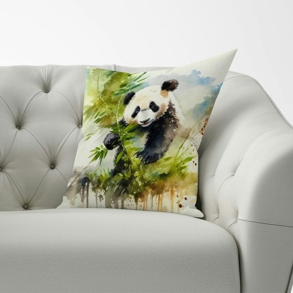 Warren Reed Panda Eating Bamboo Watercolour Cushions