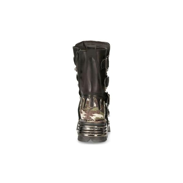 New Rock Flame Accented Camouflage Leather Biker Boots- M-591-S15