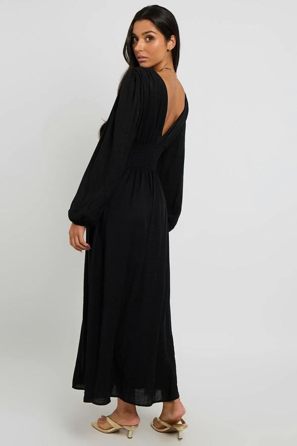 Urban Bliss Black Sleeved Elasticated Waist Maxi Dress
