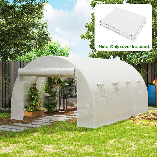 Outsunny 6 x 3 x 2m Greenhouse Replacement Cover ONLY for Tunnel Greenhouse - White - 4 x 3 x 2m