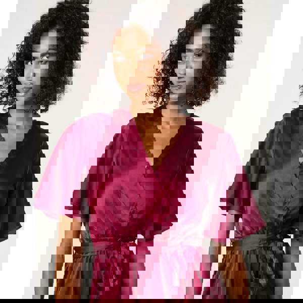 Blue Vanilla Satin Wrap Frill High To Low Midi Dress