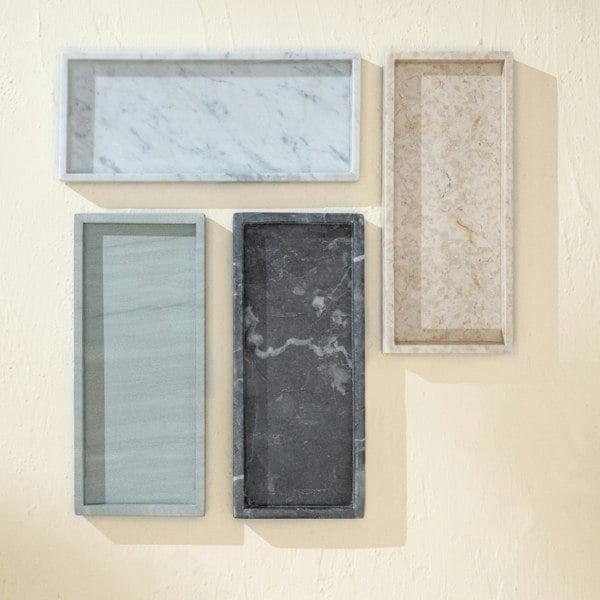 Beige marble rectangular styling tray genuine stone bathroom