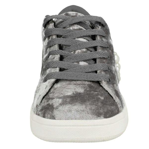 Spot On Ladies Spot On Pearl Trim Velvet Lace Up Pumps F80353