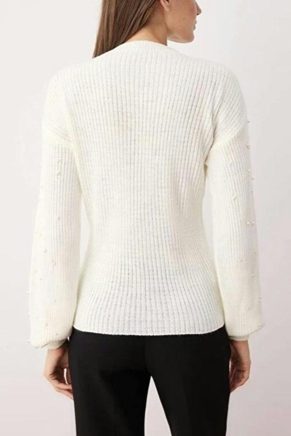 WOVCOR Crew Neck Knit Sweater with Pearl Details