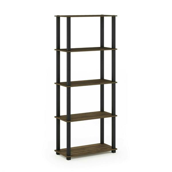 WALPLUS Turn-S-Tube 5-Tier Multipurpose Shelf Display Rack with Square Tubes, Columbia Walnut/Black perfect for organized storage and display