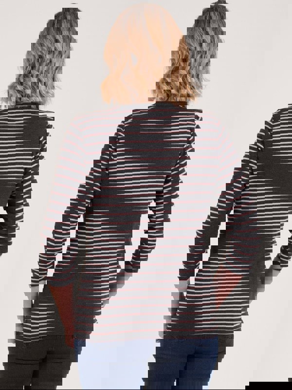 PennyPlain Round Neck Striped Top - Charcoal