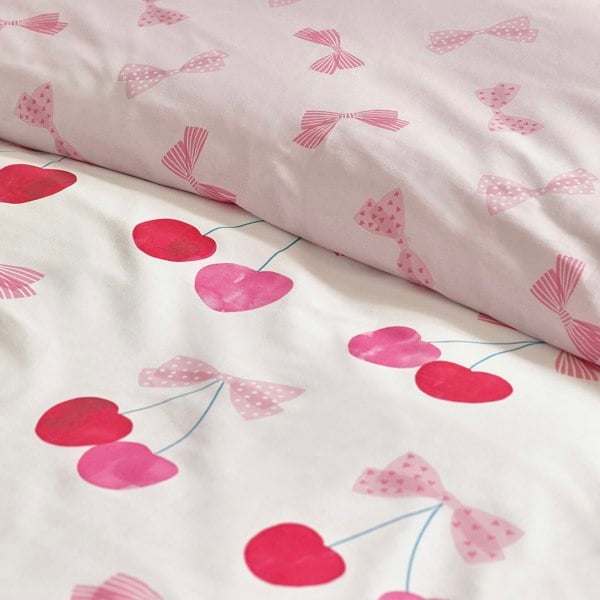 Catherine Lansfield Cherries and Bows Reversible Duvet Cover Set Pink