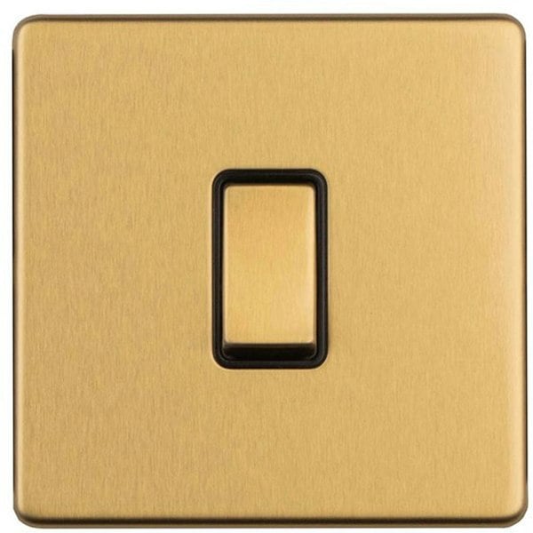 1 Gang 20A Single Light Switch SCREWLESS SATIN BRASS 2 Way Slim Rocker Plate