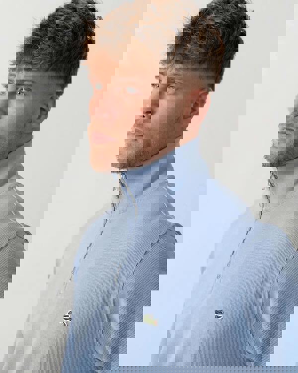 Man wearing Lacoste Zippered Stand-Up Collar Cotton Sweatshirt in Aphylla AEY - Detail