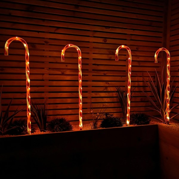 Samuel Alexander Set of 4 XL Light up Red & White Stripe Christmas Candy Cane Garden Stakes with LEDs