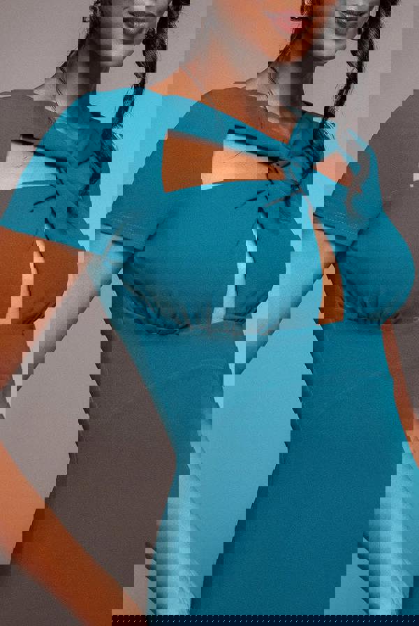 Scuba Crepe Twist Cutout Midi Dress - Teal Blue DR4351