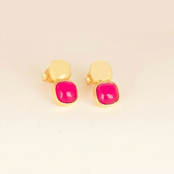 Lila Rasa Glossy Gold & Dazzling Ruby Red Crystal Stud