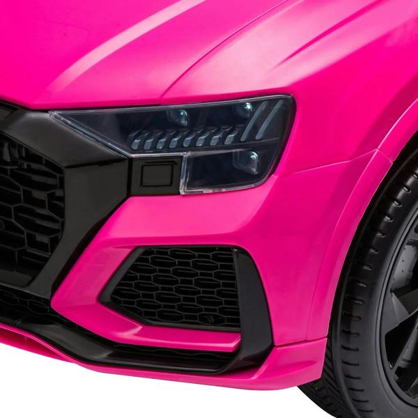 Pink electric ride-on car front grille with LED headlight strip and bumper