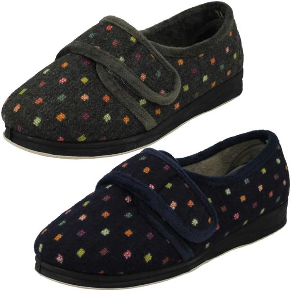 Padders Ladies Padders Wide Fitting Hook & Loop Slippers Lotty