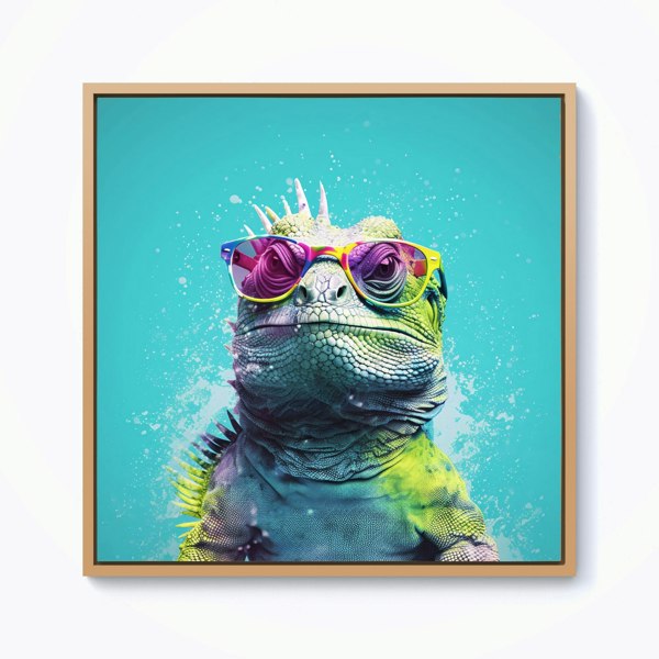 Warren Reed Inquisitive Splash Art Iguana Framed Canvas