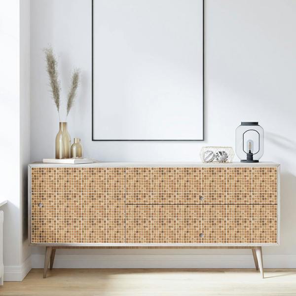 WALPLUS WT1592 - Triana Marble Brown and Cream Mosaic Wall Tile Sticker Set - 15 x 15 cm (6 x 6 in) - 24 pcs