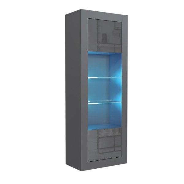 Mex Furniture Charming Modern Display Cabinet 170cm with Free LED – Dark Grey High Gloss Doors