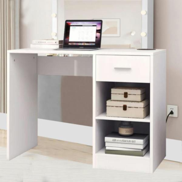 Havendro 100cm Computer Desk with Drawer & 2 Shelves Home Office Laptop Table