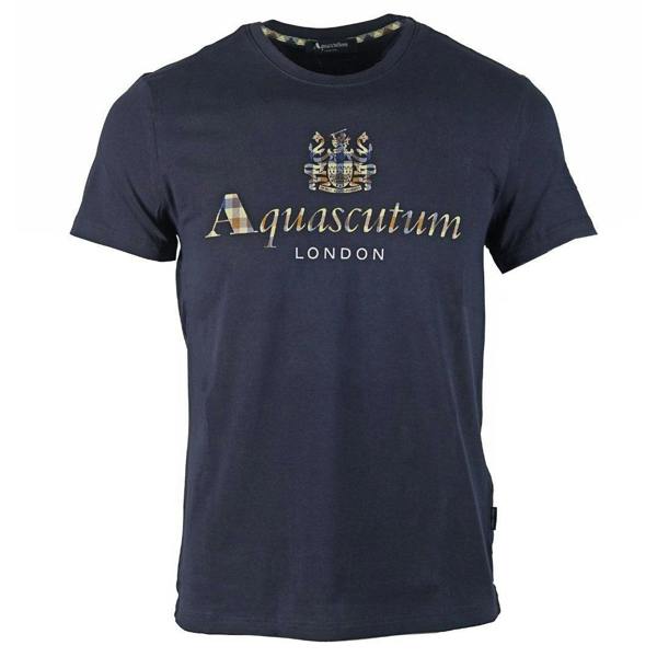 Aquascutum Mens Logo Cotton Blend Short-Sleeved T-Shirt - Navy - 