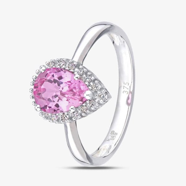 T. H. Baker 9ct White Gold Pink Sapphire & Diamond Pear Shaped Cluster Ring PR07331WCPSA