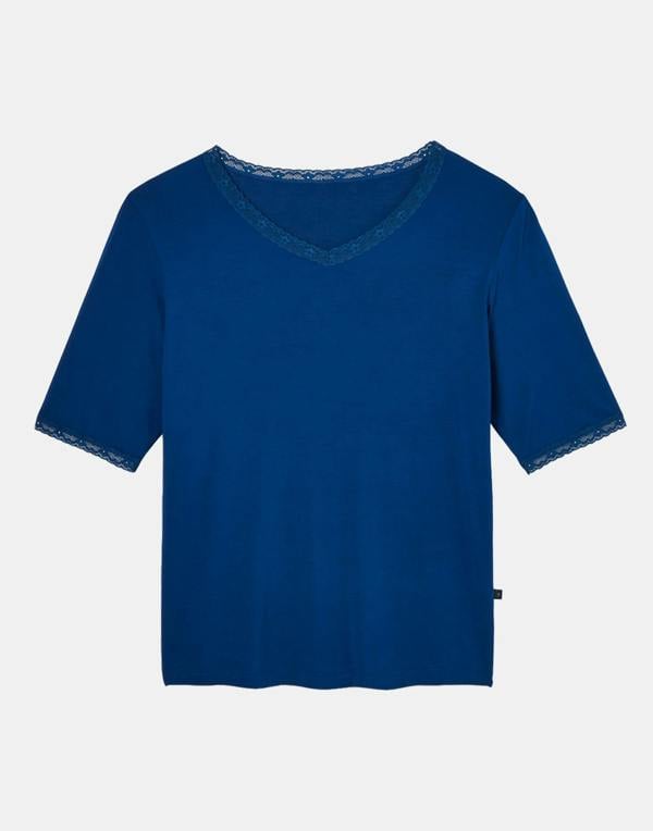 British Boxers Women's Bamboo Lace Pyjama Set – Navy Peony