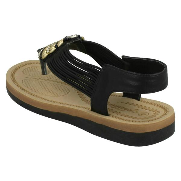 Savannah Ladies Savannah Low Wedge Beaded Toepost Sandals