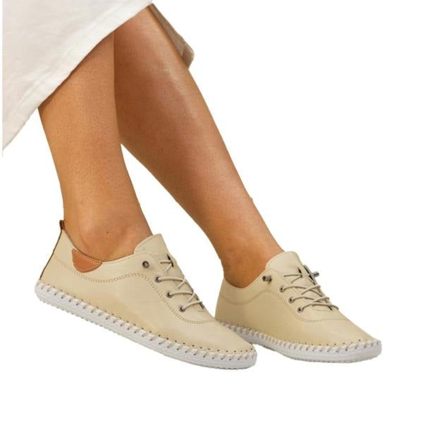 Lunar Womens/Ladies St Ives Leather Plimsolls - Cream - 