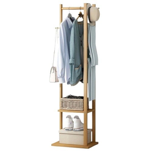 Modcraft Bamboo Coat Stand with Garment Shelf and Hanging Rail