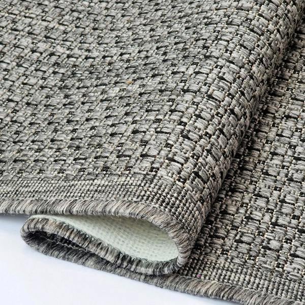 Non-Slip Dark Grey Kitchen Rug Plain Solid Design Flat Weave Sisal Look Mat and Runner
