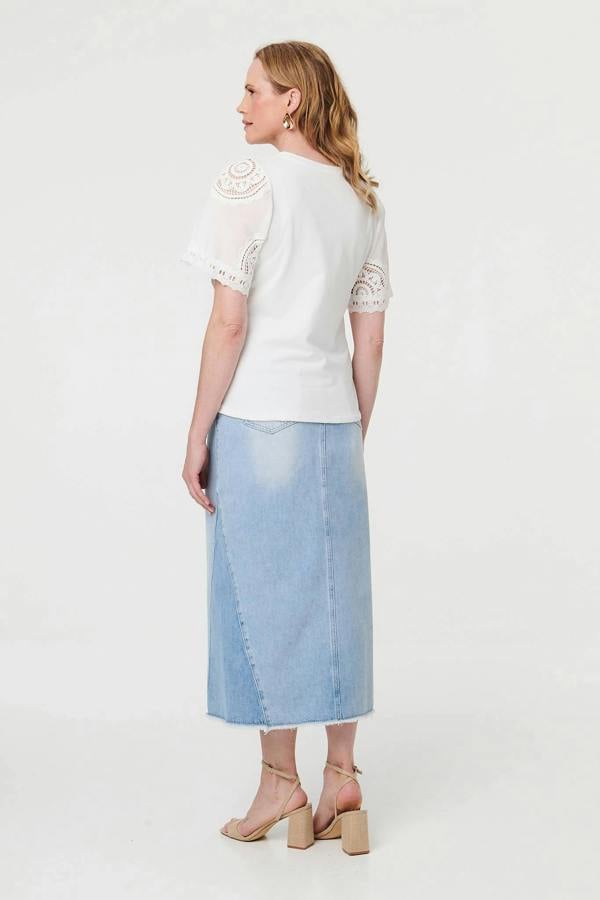 White | Lace Texture Short Sleeve T-Shirt