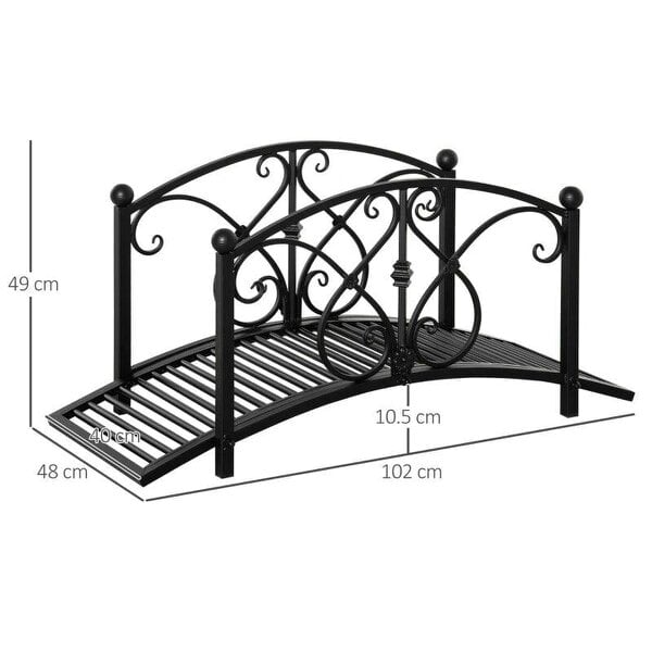 102L x 48W x 49H Classic Metal Garden Bridge with Safety Railings Arc Footbridge Decorative Pond Bridge for Backyard Creek Stream, Black