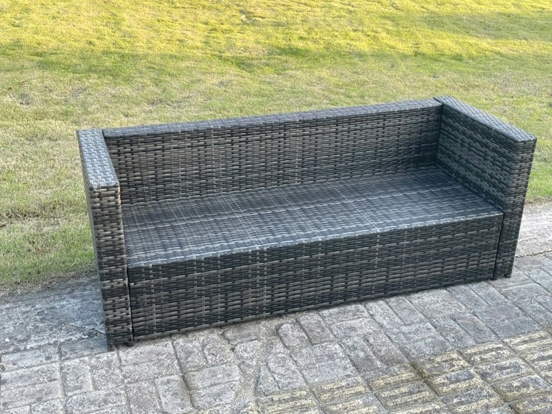 Fimous 6 Seater Rattan Garden Furniture Set Outdoor Patio Sofa Set with Oblong Coffee Table Side Table Dark Grey Mixed