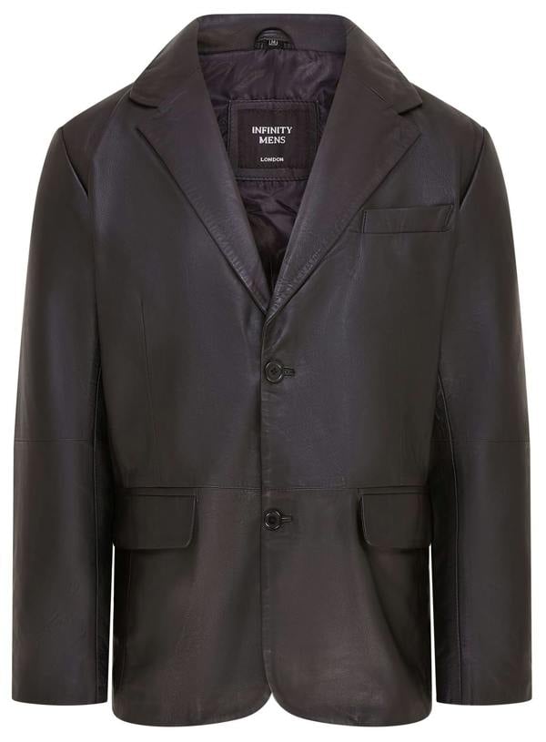 Infinity Leather Men’s 2 Button Black Leather Blazer Jacket - Bergen