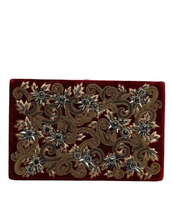 Velvet Clutch with Gold Frame and Baroque Crystal Detailing