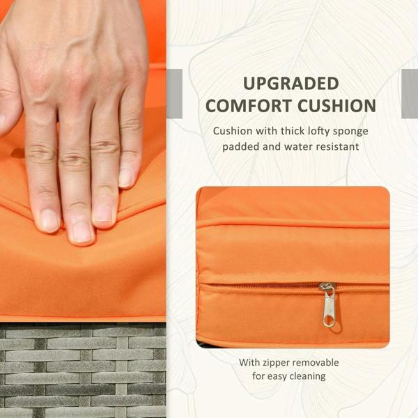 Orange seat cushion with zipper for easy removal, shown with thick padded surface