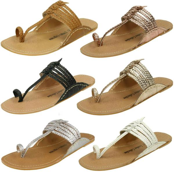 Leather Collection Ladies Leather Collection Flat Toeloop Braided Sandals F00077