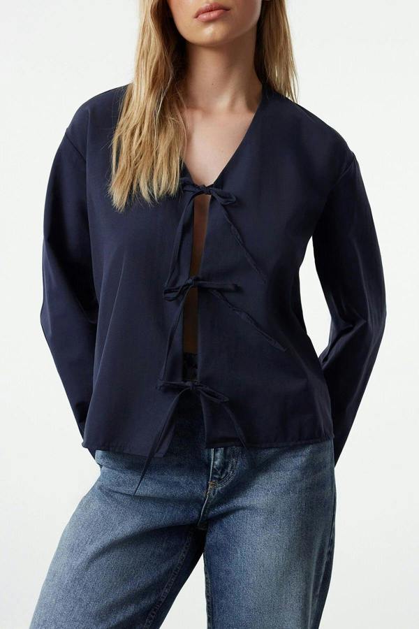 WOVCOR Woven Shirt with Front Tie Detail