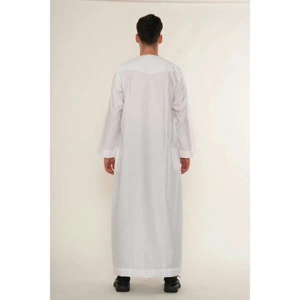 HM10 - Men's Emirati Omani Zipped Embroidery Thobe - White - Thobez - 7